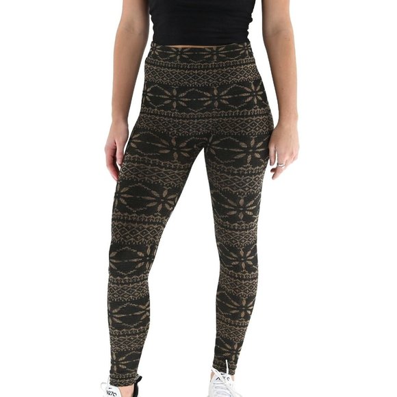 SHOSHO Womens Black Tan Geometric Snowflake Print Knit Pull On Leggings Size S/M - Picture 1 of 7